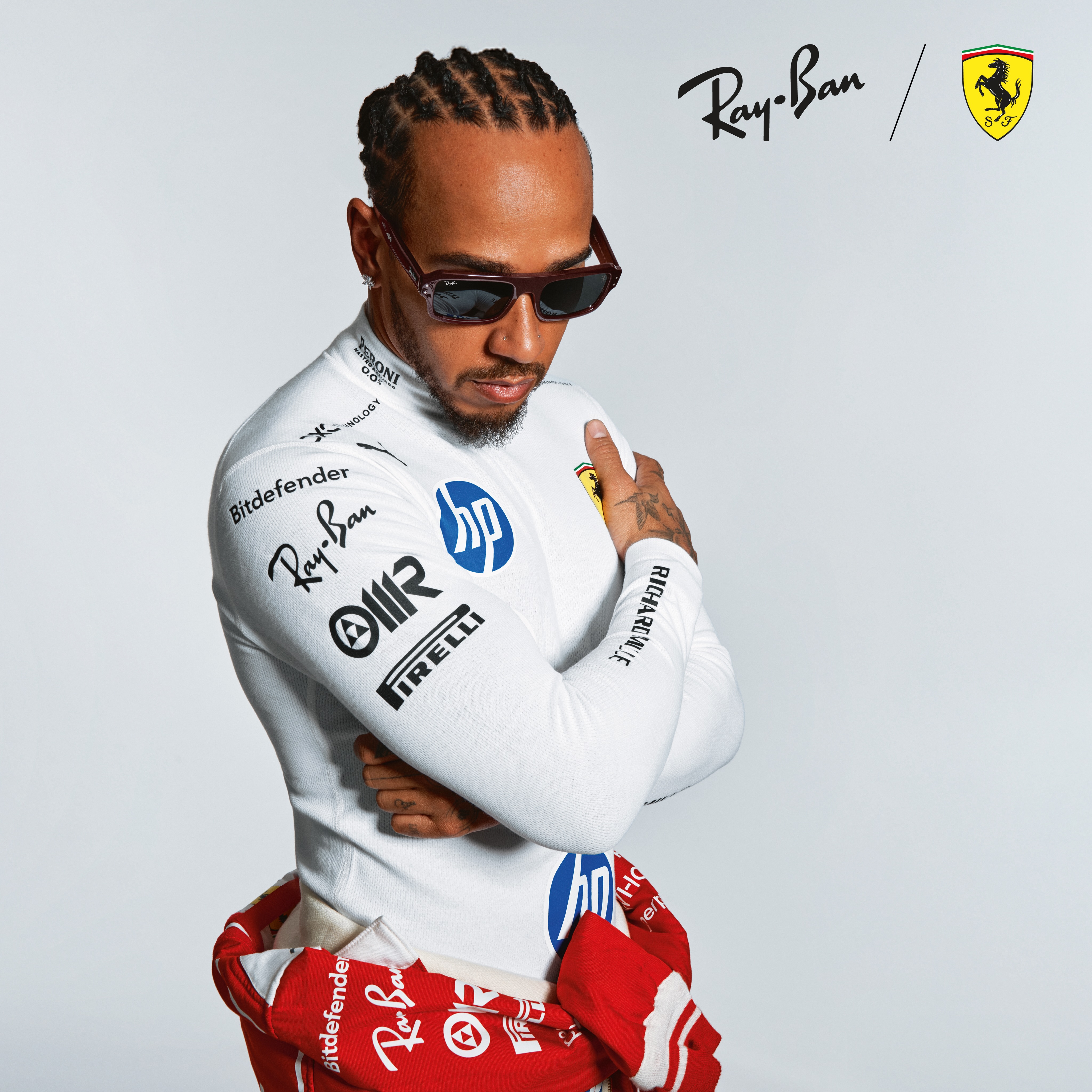 Meet Lewis Hamilton’s take on a Ray-Ban classic. Vibrant red frames meet sharp rectangular lines, f…